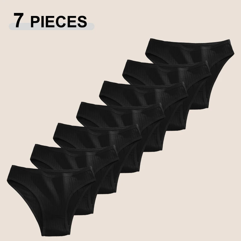 7PCS Women Seamless Cotton Panties, Ladies Low Rise Stripe Underwear Elastic Comfortable Cotton Briefs.
