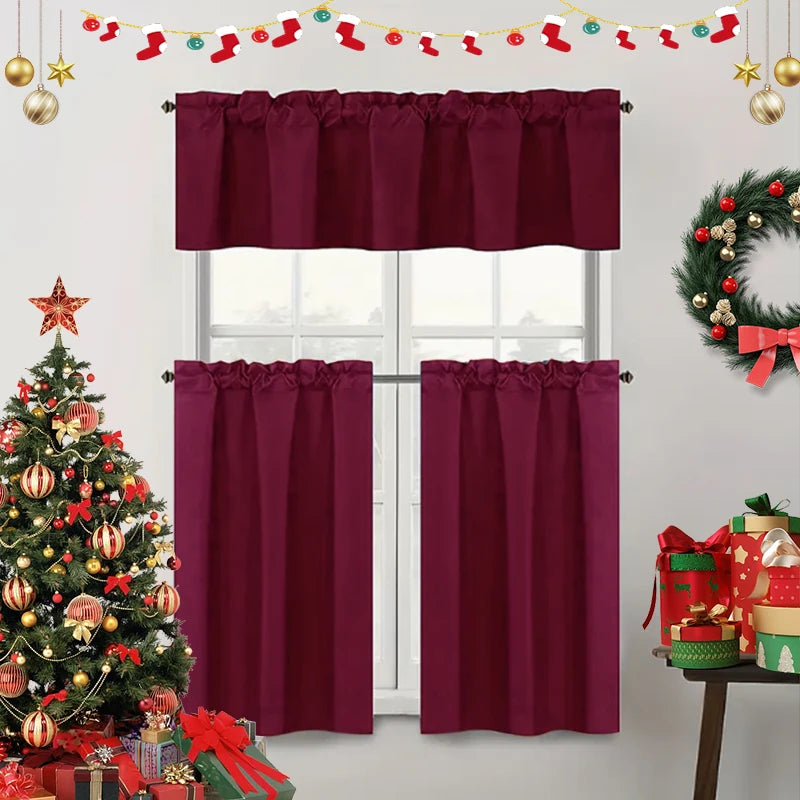 Solid Color Curtains, Kitchen Curtains W106cm x H30cm 1PC, W132cm x H61cm 1PC, W70cm x H132cm 2PCS