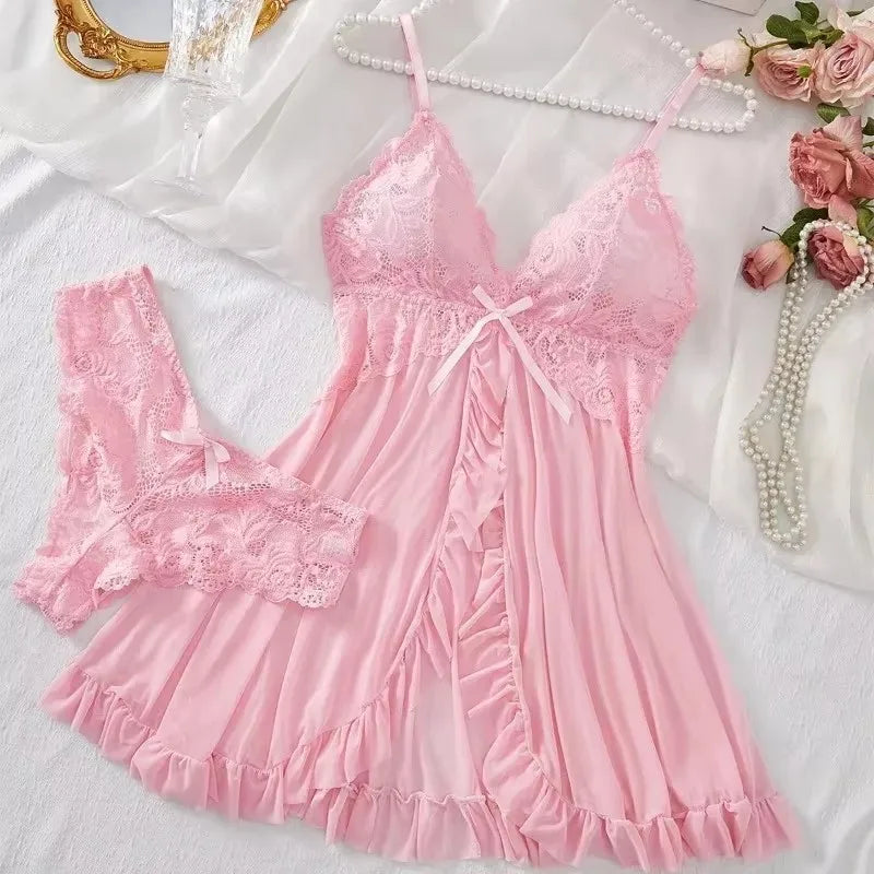Sexy Lingerie Set, Women Erotic Bra Nightdress Sexy Sleepwear, V Neck Full Slip.