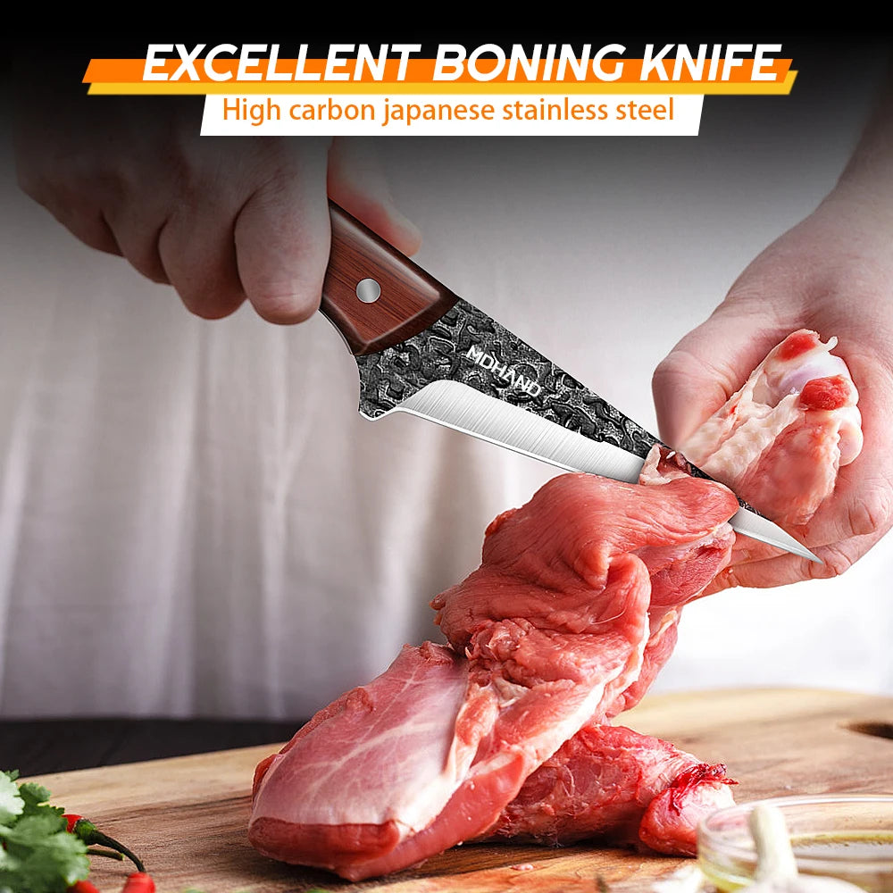 ZENG 14pcs Kitchen Knives Set, Cleaver, Meat Cut, Steak, Fillet Fish Knife ,Butcher Boning ,Hand Forged Blade with Sharpener.