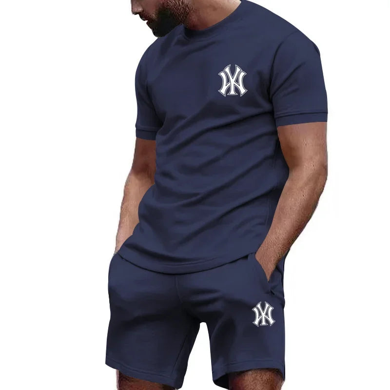 2026 hot men's two-piece sportswear short sleeved T-shirt and summer running fitness sportswear.
