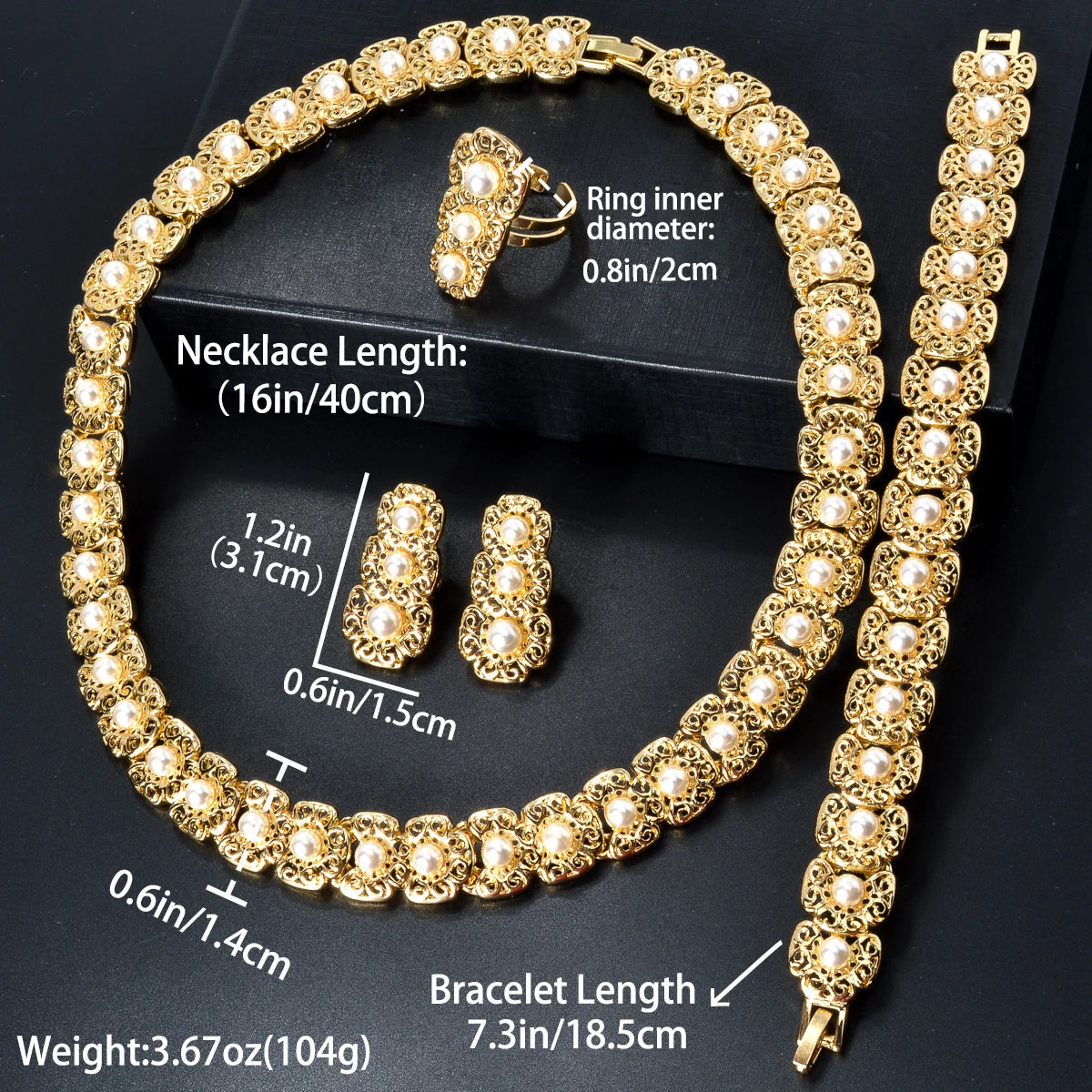 Luxury Quality Jewelry Set For Women Pearl Necklace Bracelet Ring Earrings.