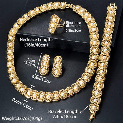 Luxury Quality Jewelry Set For Women Pearl Necklace Bracelet Ring Earrings.