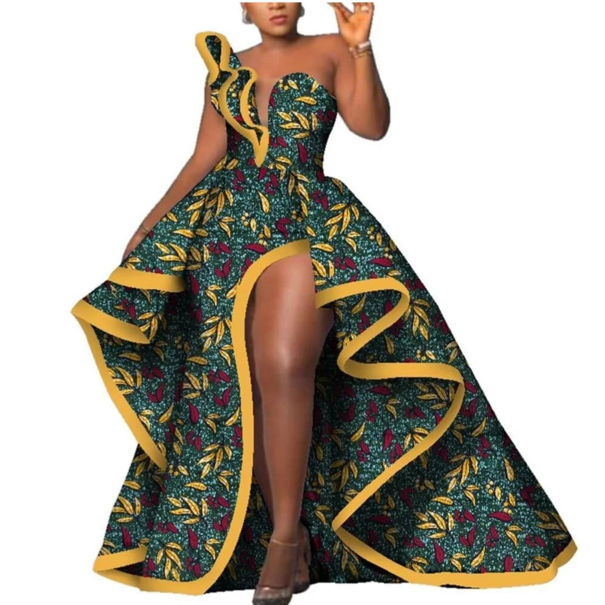 Dashiki Party Dresses Fashion Robe Floral Print Maxi, Long Strapless African Dresses for Women WY6981.