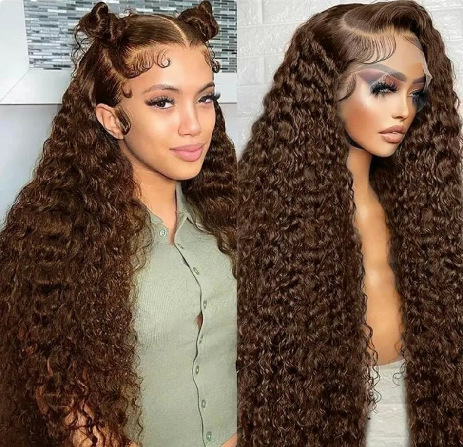 Deep Wave Lace Frontal Wig Chocolate Brown,13X6 Human Hair Wigs, Hd Lace 100% Human Hair 250 Density, Brazilian Hair Wig.