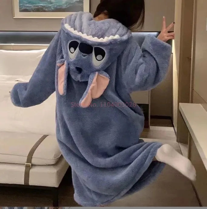 Disney Stitch Warm Fleece Lined Sleepwear Robe, Soft Material Men, Women Pajamas Set.