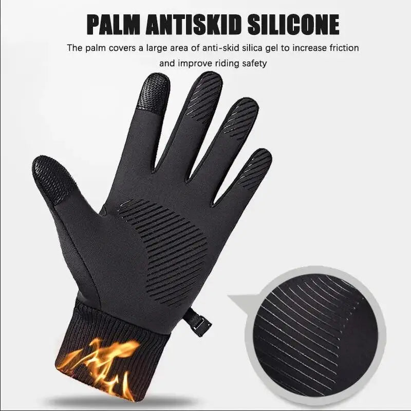 Black Winter Warm Full Fingers Waterproof Cycling ,Outdoor, Sports Running, Motorcycle ,Ski Touch Screen Fleece Gloves.