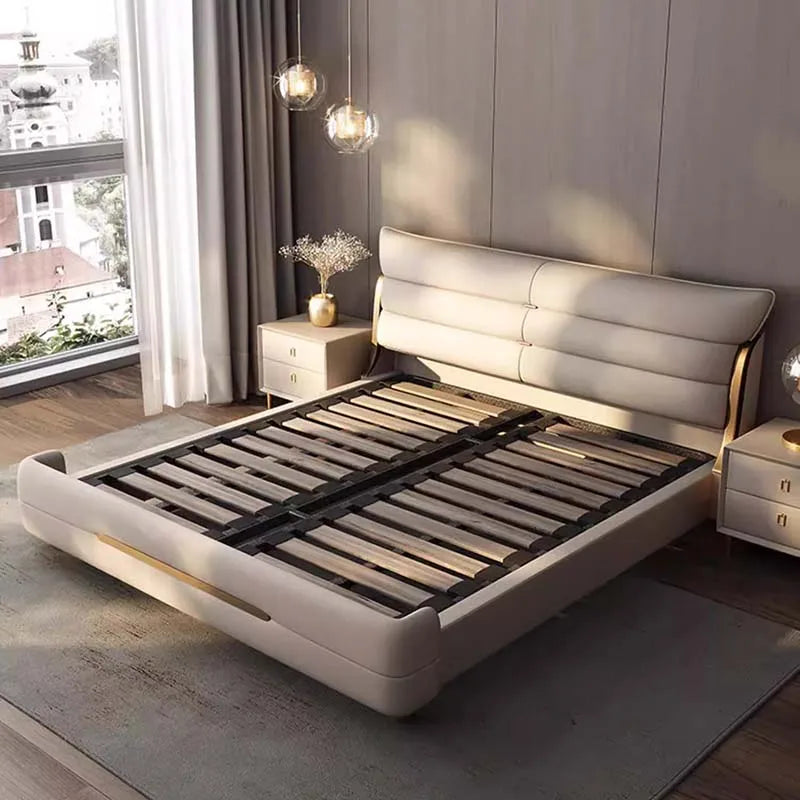 Modern Aesthetic Bed, Multifunction Organizer, King Size Double Bed Storage Space.