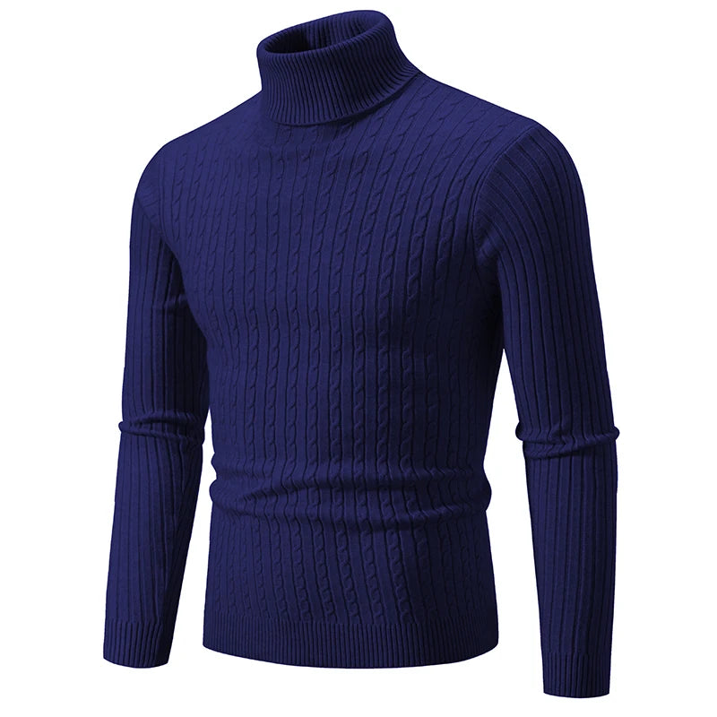 New Men High Neck Sweater, Solid Color Pullover Knitted Warm Casual Turtleneck Woolen Winter Outdoor Tops.
