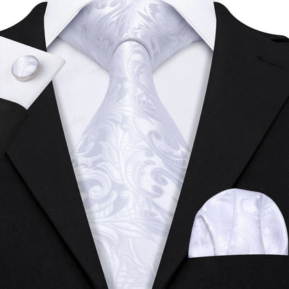 Black White Gray Silver Men Tie Handkerchief Cufflinks Set.