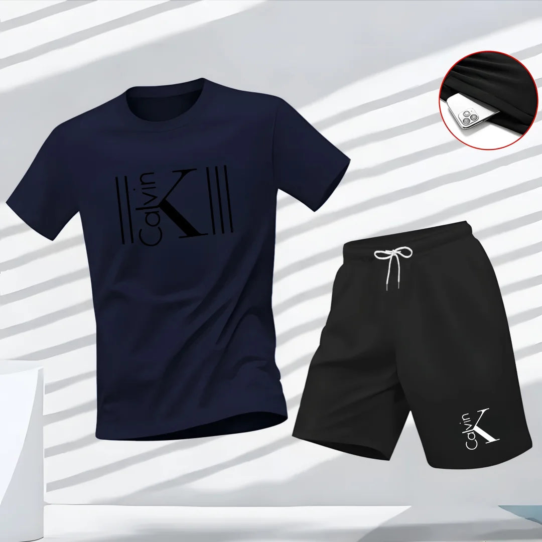 "2025 Men Breathable sports pattern Printed T-shirt, Casual Fashion short-sleeved streetwear top Two-piece set.