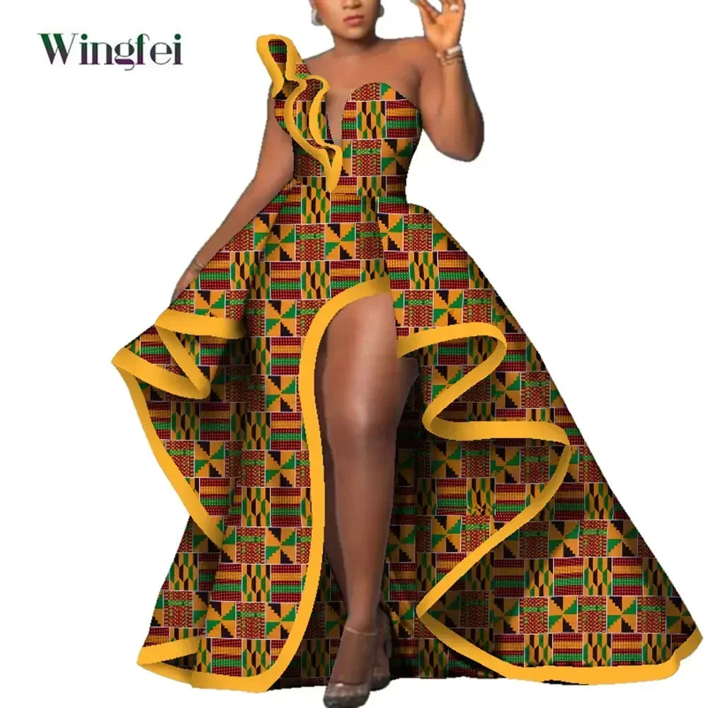 Dashiki Party Dresses Fashion Robe Floral Print Maxi, Long Strapless African Dresses for Women WY6981.