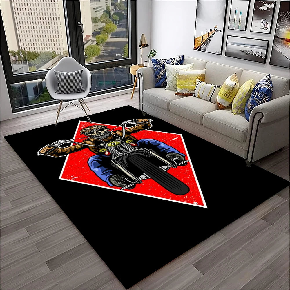 3D Retro Motorcycle Vintage  Rug for Living Room, Bedroom, Playroom Kid Area Rug Non-slip