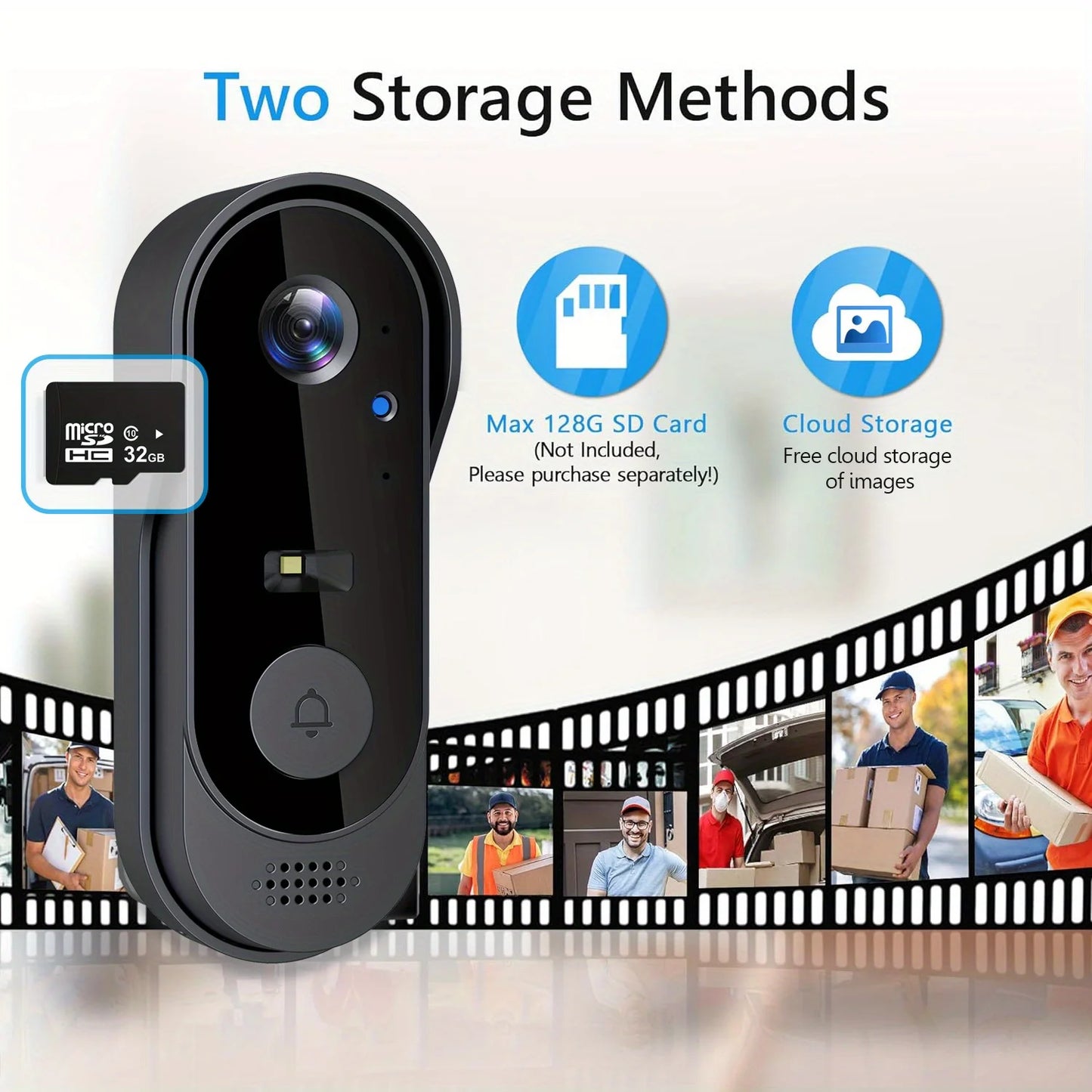 WiFi Home Smart Video doorbell, Outdoor bidirectional HD door eye camera, 1080P support SD card cloud storage waterproof.