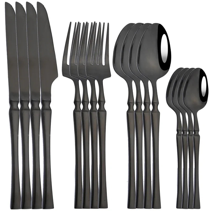 16Pcs Dinnerware Set, Stainless Steel, Western Black, Set  Spoon ,Fork, Knife Tableware.