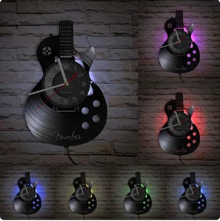 Vinyl Record LED Wall Clock , Music Theme Guitar Clock