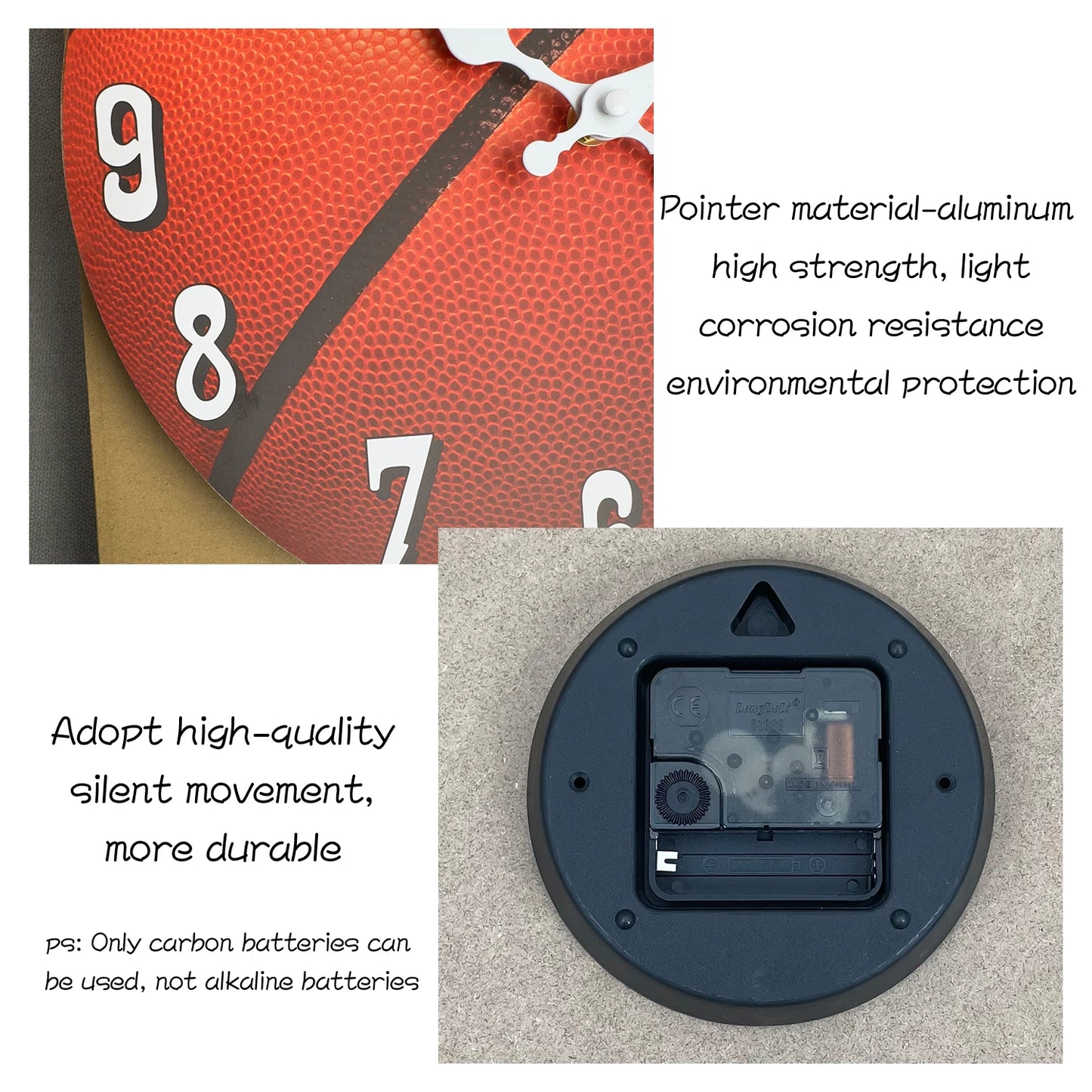 Sports Element Basketball Texture Pattern Wooden Wall Clock Living Room, Bedroom, Kitchen Wall Clock Silent Quartz.10 Inches 14 Inches 16inch (Without Batteries)