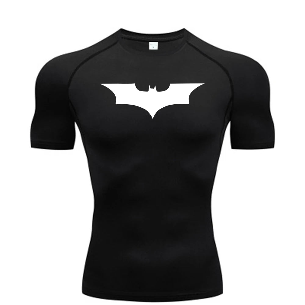 Bat man Printed Men's Tight T-Shirt Running Compression , T Shirt Gym Fitness , Short Sleeve Male Casual Shirt Tops