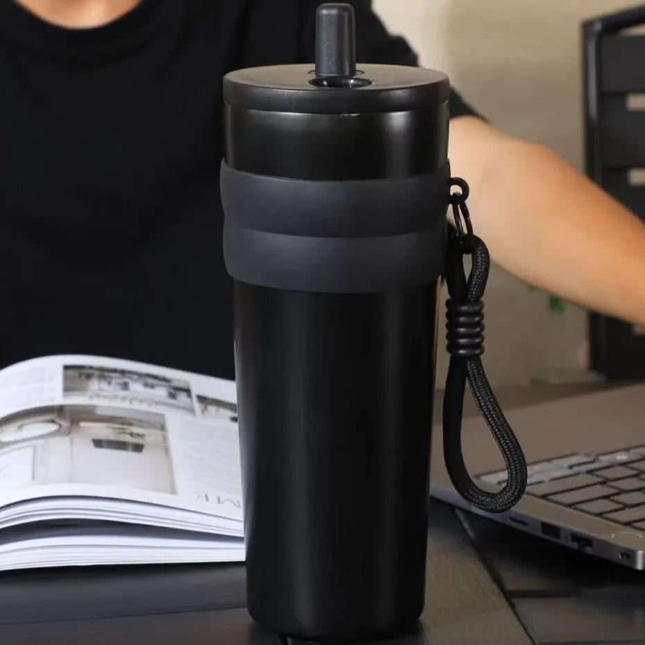 700ml/23oz Stainless Steel Travel Thermos - Leak-Proof Lid with Straw