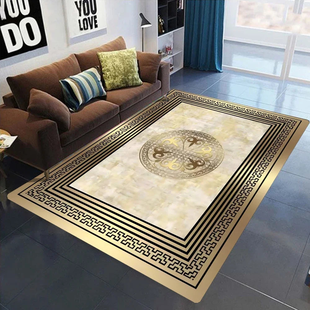 Gold Black Geometric Carpets, Nordic Luxury Living Room Rugs, for Bedroom, Sofa Table, Beside Large Area Rug.