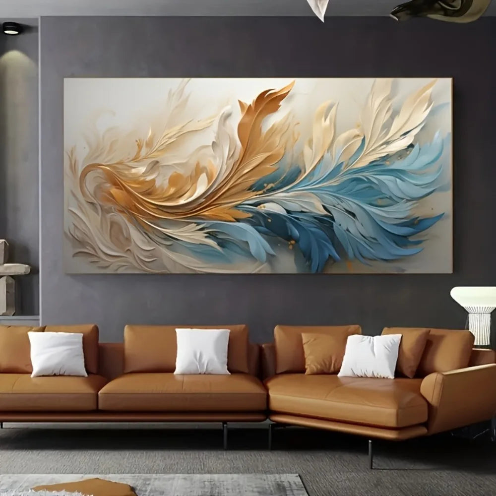 abstract gold feather canvas art for interior decoration