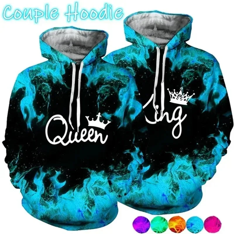 3D Print Trendy Matching Couple King And Queen Hoodies.