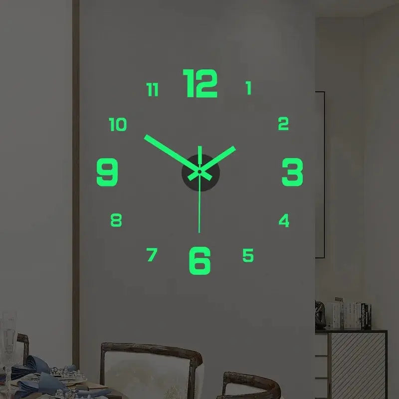 EW Creative Simple Luminous Digital Clock  Study, Living Room ,Punch-Free Wall Sticker Clock.