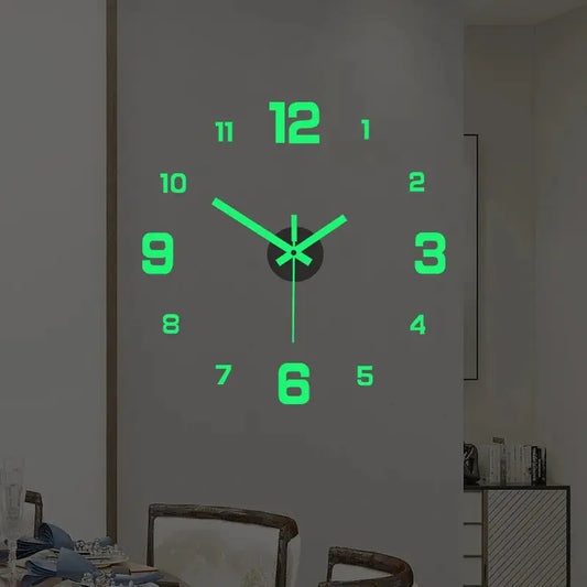 EW Creative Simple Luminous Digital Clock  Study, Living Room ,Punch-Free Wall Sticker Clock.