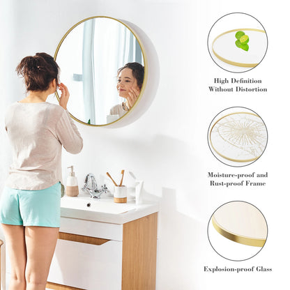 Large Gold Round Vanity Framed Mirror for Wall  Metal Framed 30 Inch  Mirror Tempered Glass