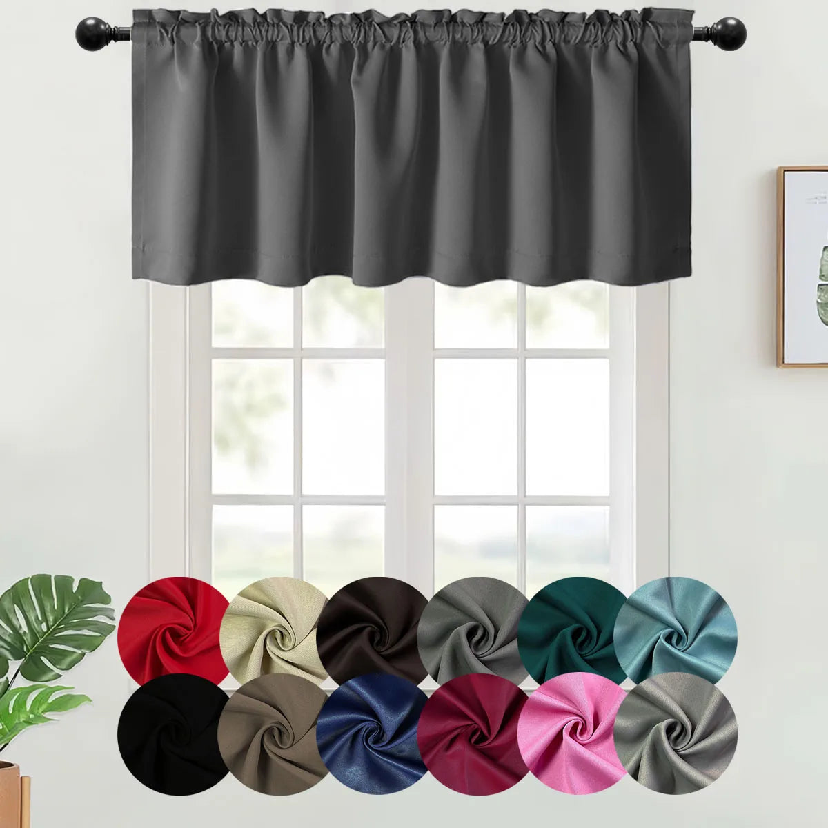 1PC, Valance Curtains Blackout Thermal Insulated Rod Pocket.