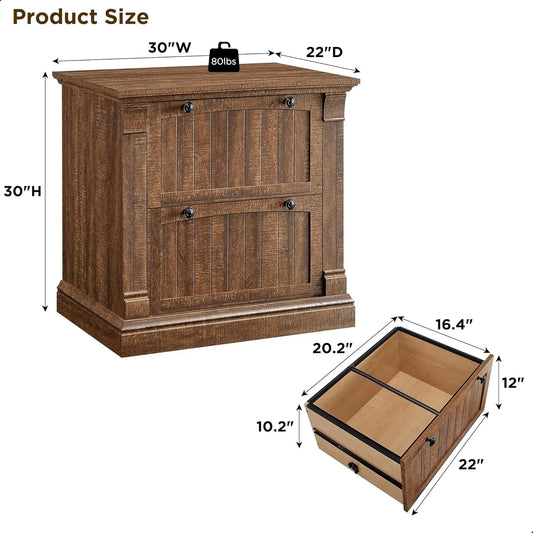 Rustic Brown 2-Drawer Lateral File Cabinet for Home Office