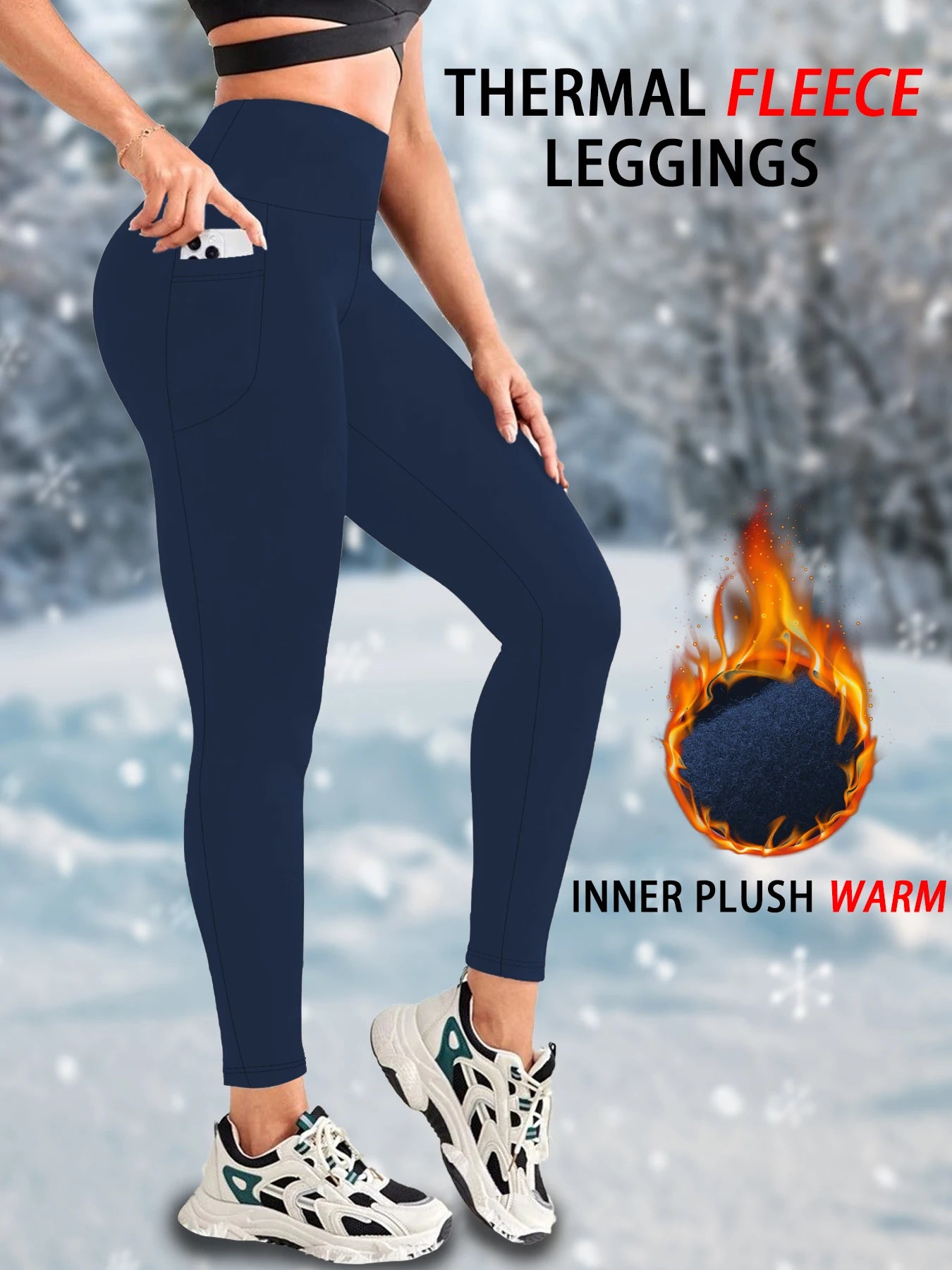 Women Thermal Fleece Lined, High Waisted with pockets, Thick Tights Running Pants.