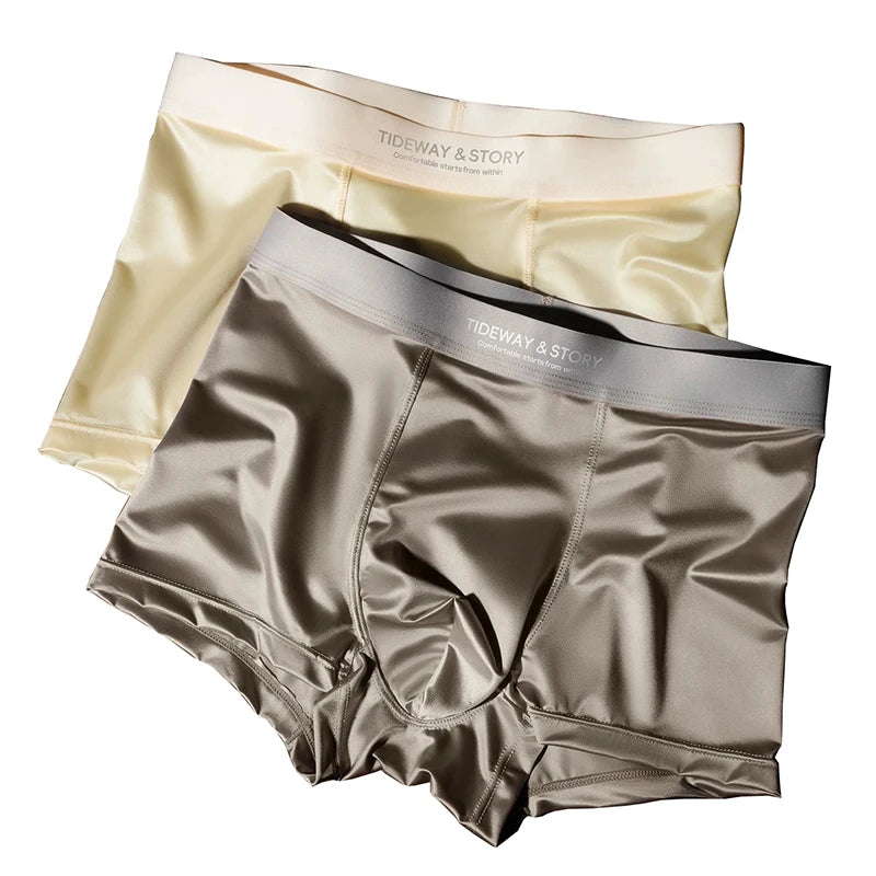 4PCS Men Underwear, Ice Silk High-End Men Light Luxury Satin Silk Breathable Shorts Without Marks.