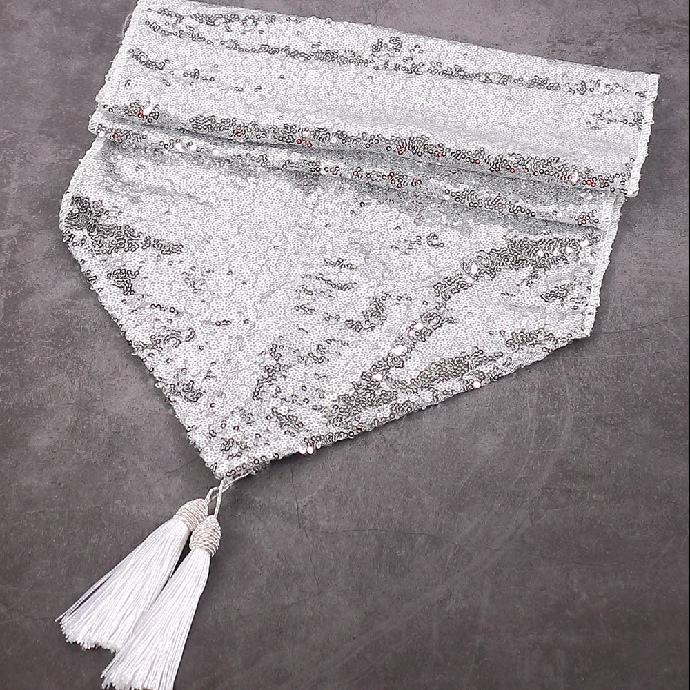 Sequin Table Runner Glitter Tassel Table Runner, for Birthday Party ,Wedding, Table Decoration 30x180cm.