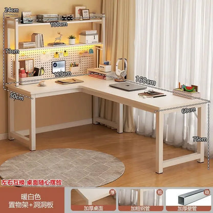 L Shaped Computer Desk, Home Office Desk with 2 Drawer and Bookshelf.