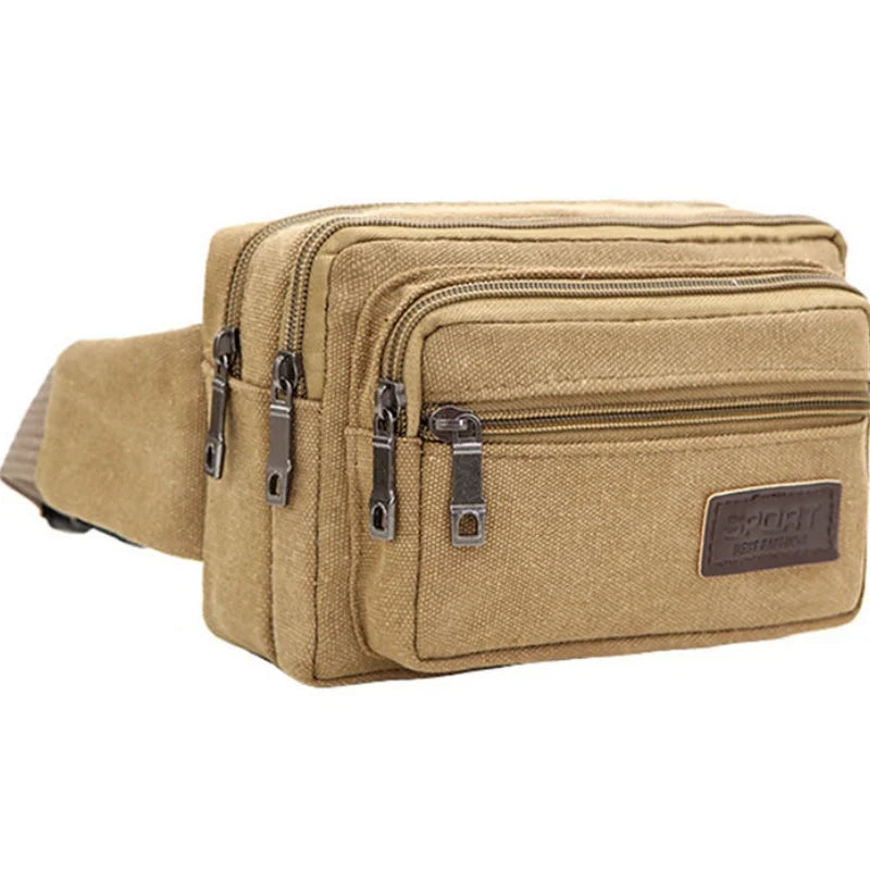 New 4-Zipper Pocket Men Waist Bag  Durable Hiking Belt.