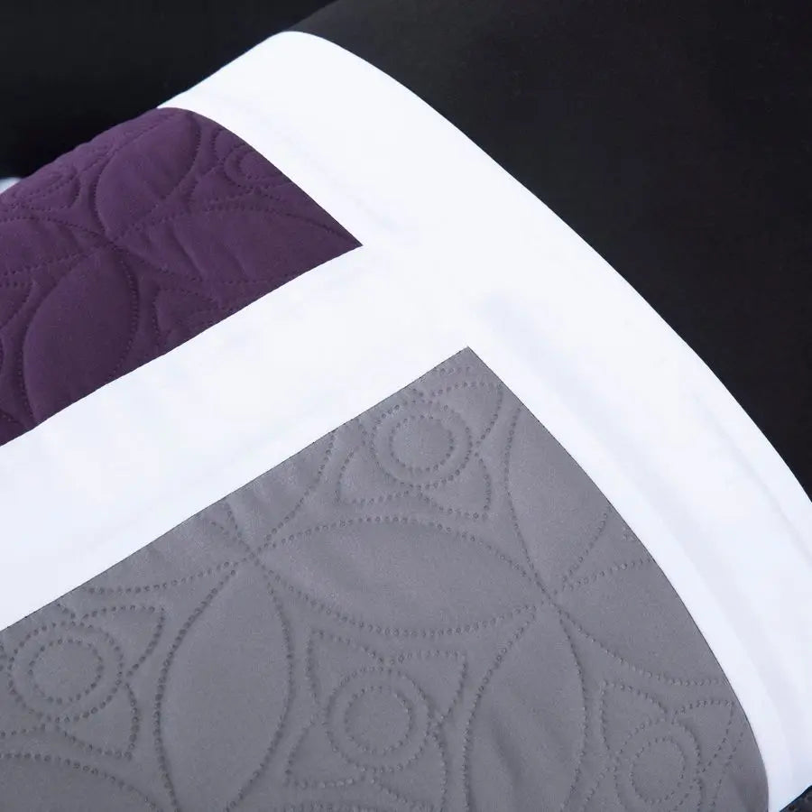 Upland 7Piece Quilted Patchwork Comforter Set, Purple Black Gray, Queen.