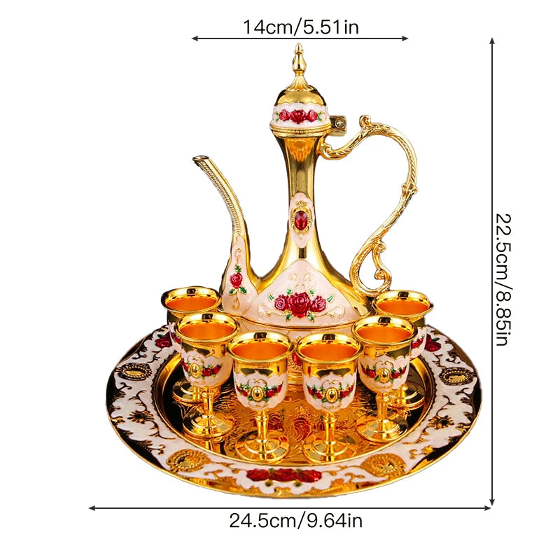 1 metal wine set, 1 tray and 6 shot glasses and 1 wine pot combination.