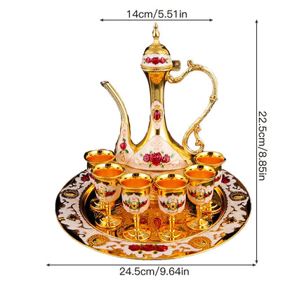 1 metal wine set, 1 tray and 6 shot glasses and 1 wine pot combination.