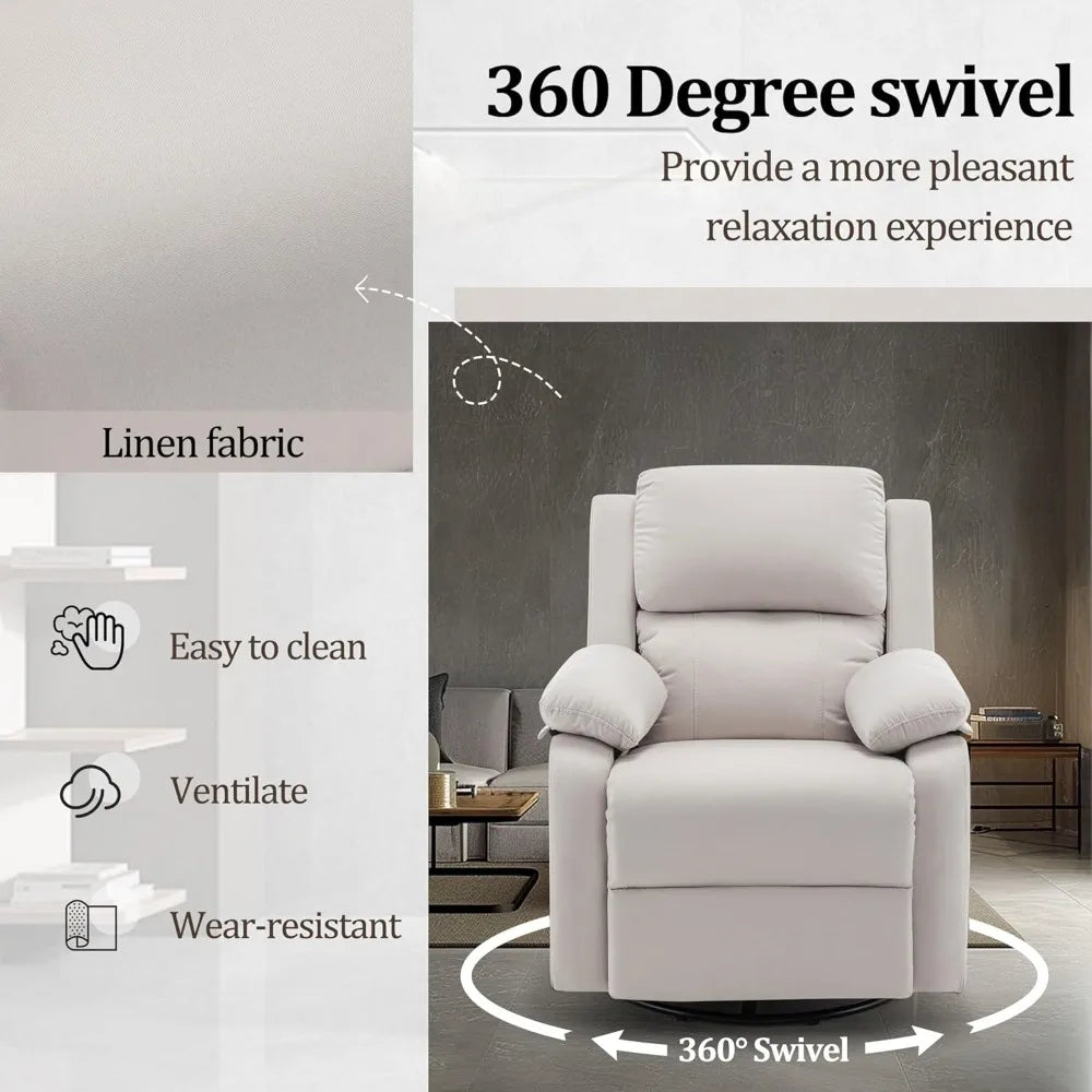 360 Swivel Rocker Chair for Adults, Recliner Chair, Upholstered Fabric Glider .