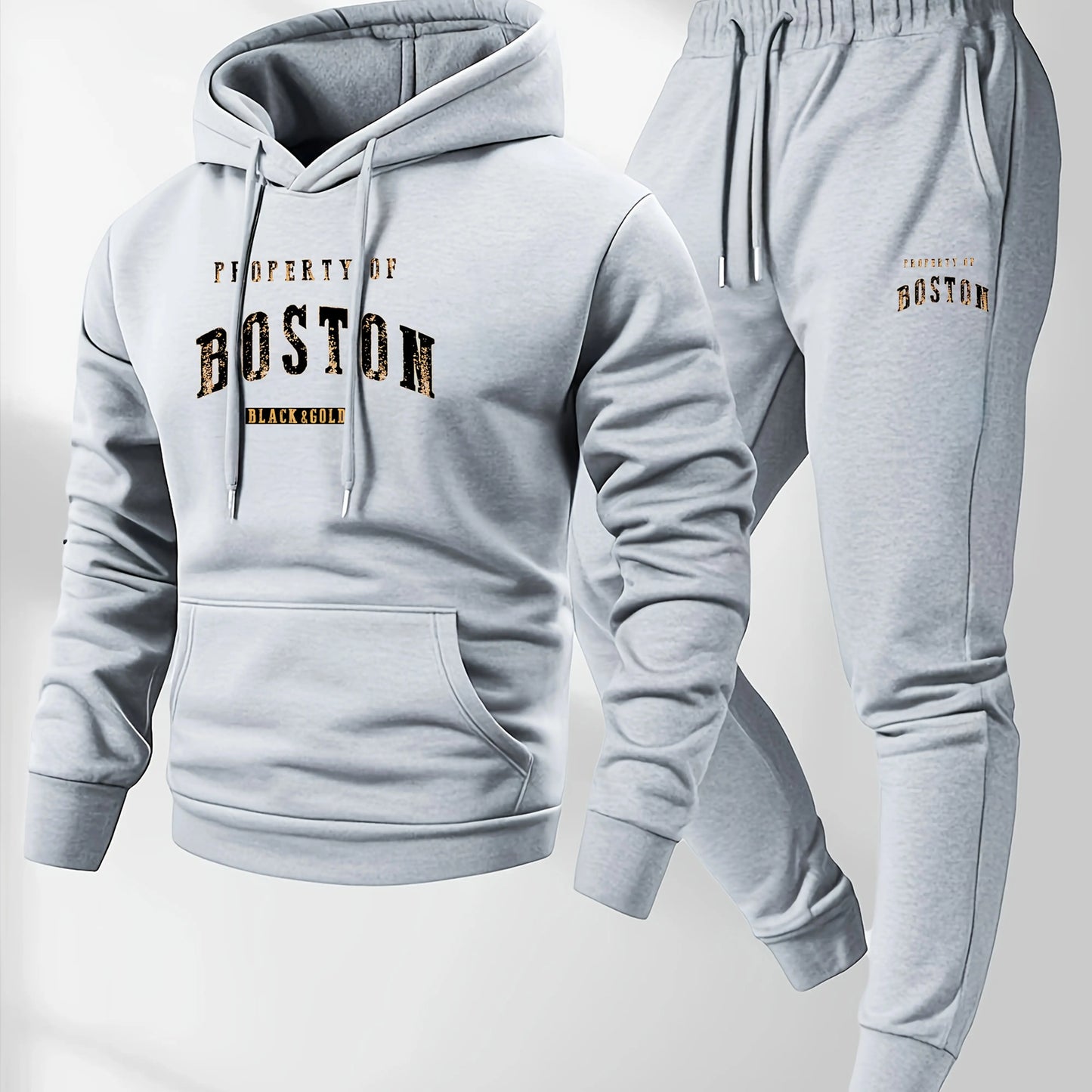 Men Boston print hooded sweatshirt and sweatpants soft and comfortable warm sweatpants set.