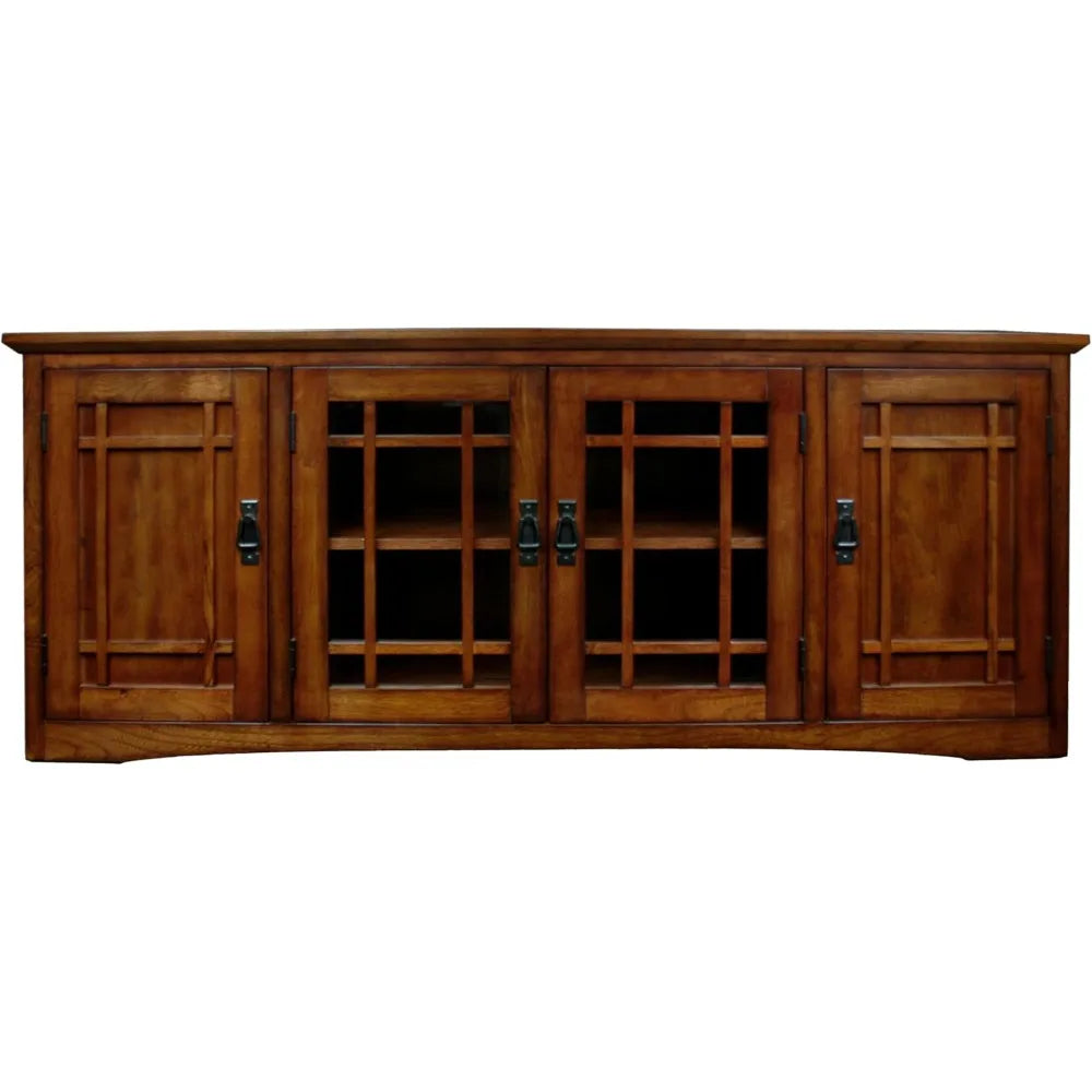 Solid Wood Mission Oak TV Stand for 65-Inch TVs Console with Storage Shelves