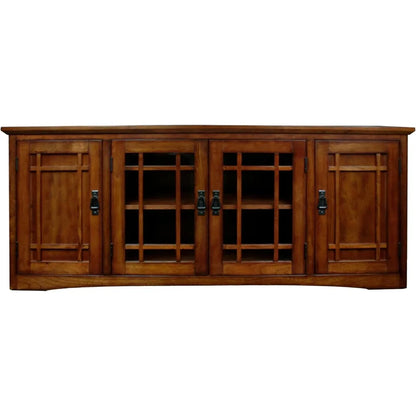 Solid Wood Mission Oak TV Stand for 65-Inch TVs Console with Storage Shelves