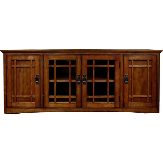 Solid Wood Mission Oak TV Stand for 65-Inch TVs Console with Storage Shelves