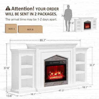 80" Electric Fireplace TV Stand with Mantel for TVs up to 90in USB Ports