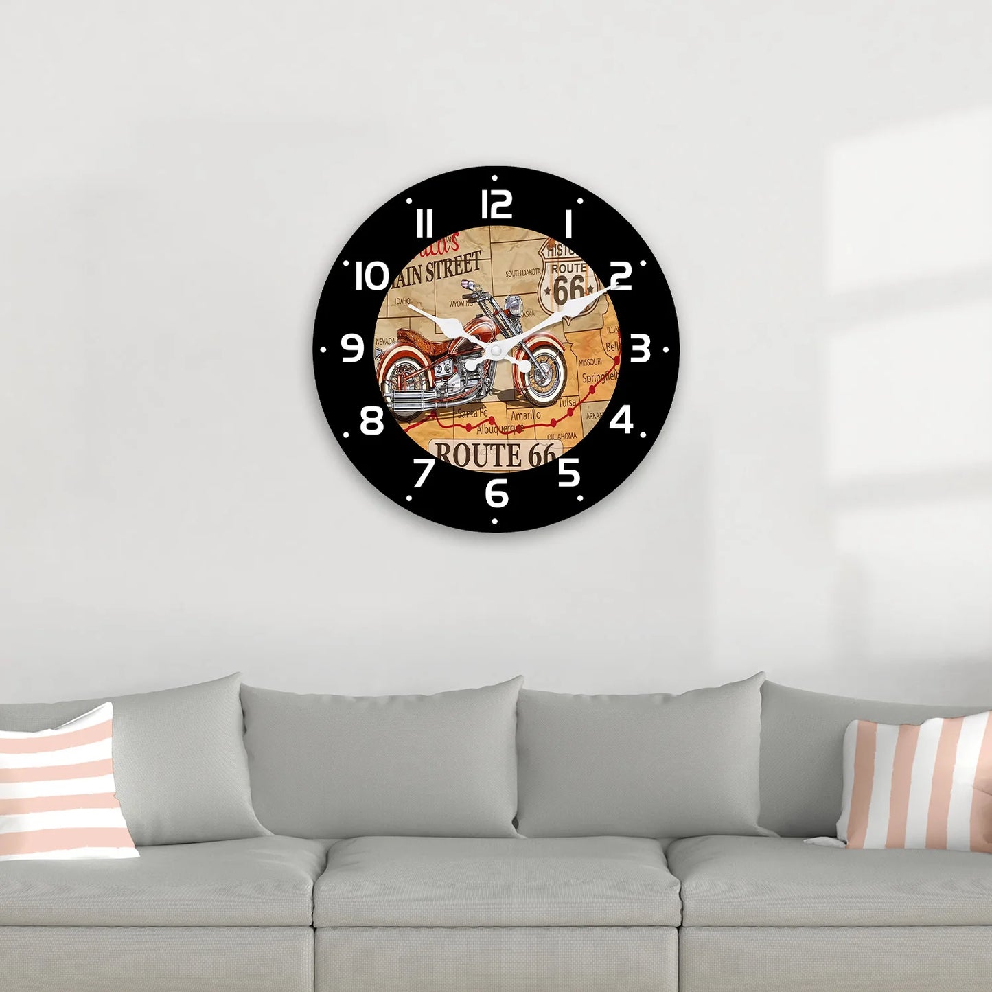 Fashionable No. 66 Road Motorcycle Wooden Wall Clock Living Room, Bedroom ,Kitchen, Home Decoration, (Without Batteries)