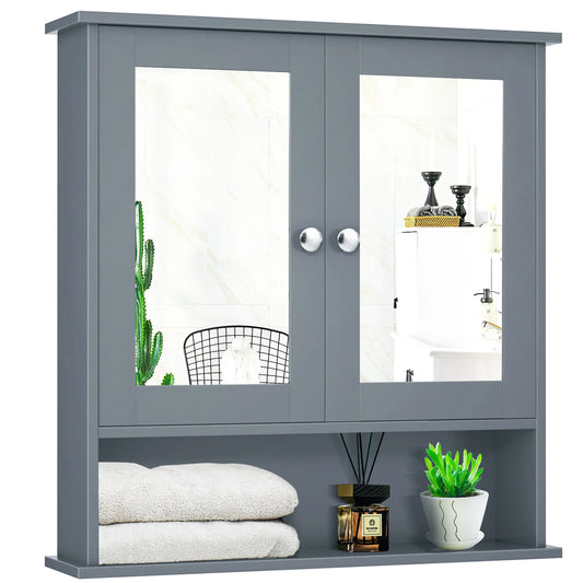 Wall Mount Mirror Cabinet Bathroom, Medicine Cabinet Organizer Grey.