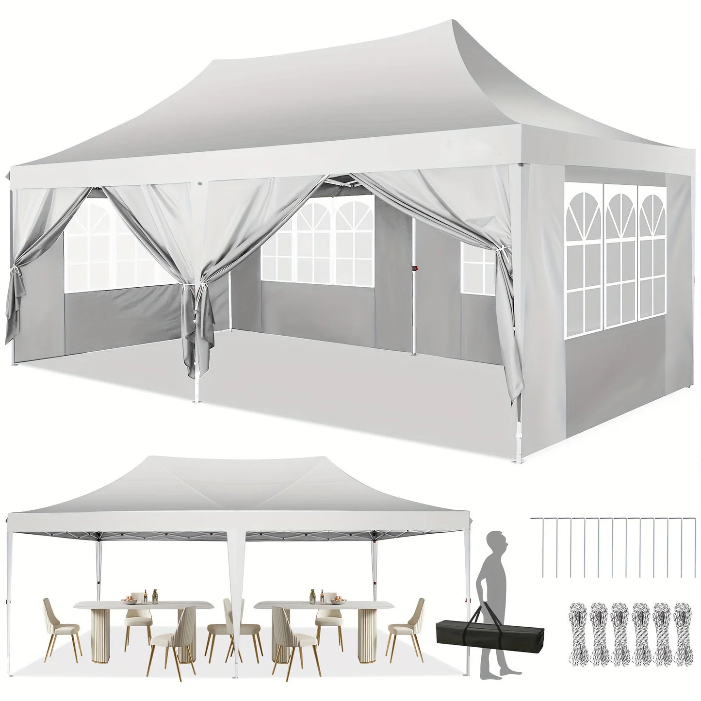 10x20 Pop Up Canopy Tent with 6 Sidewalls, Wedding Party.