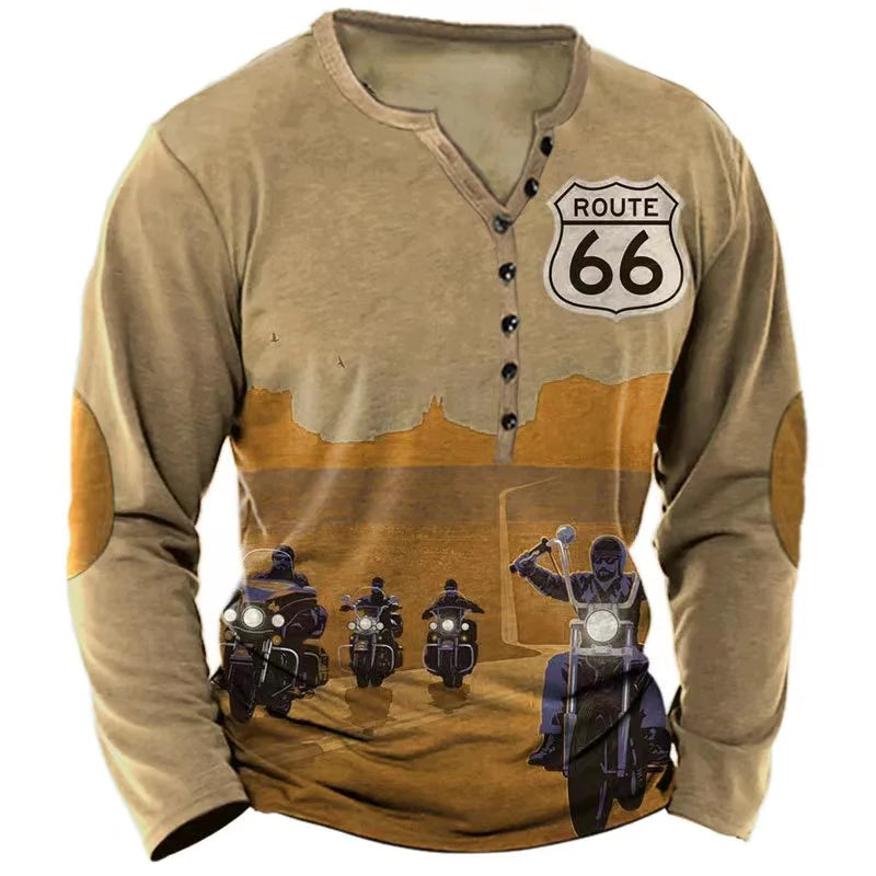 Vintage Men T Shirt Yellowstone National Park Long Sleeve Tee, Route 66 Letter Graphic.