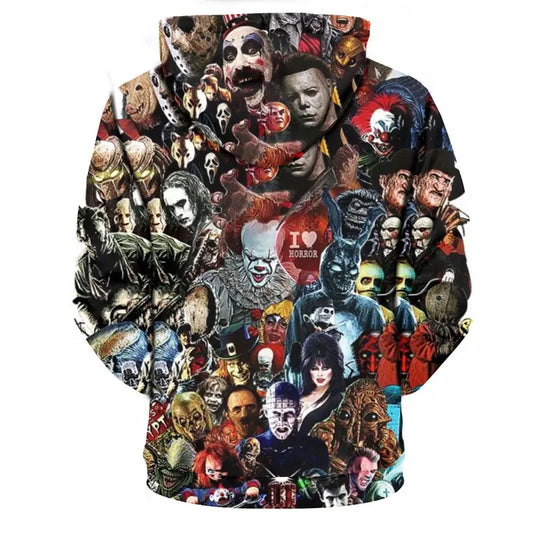 Nuevas sudaderas con capucha de personalidad, sudadera con estampado 3D de películas de terror.
